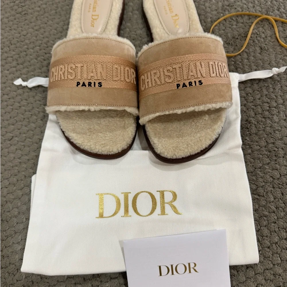 Dior Beige Shearling Slide Loafers - Picture 5 of 8
